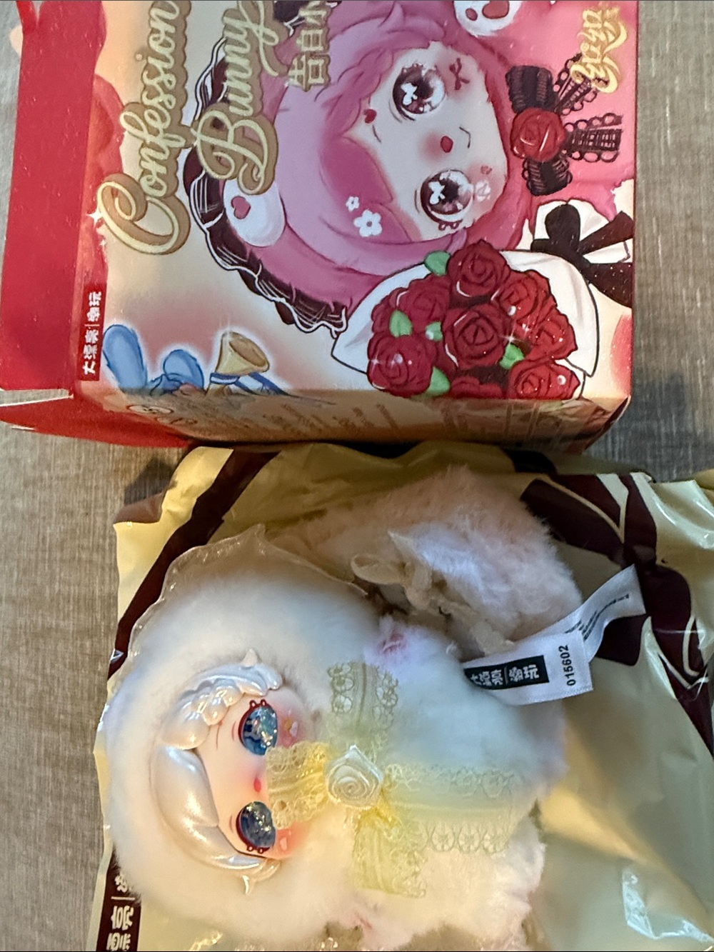 Confession bunny/ Plush Fairy Doll with Sparkling Blue Eyes and Yellow Lace